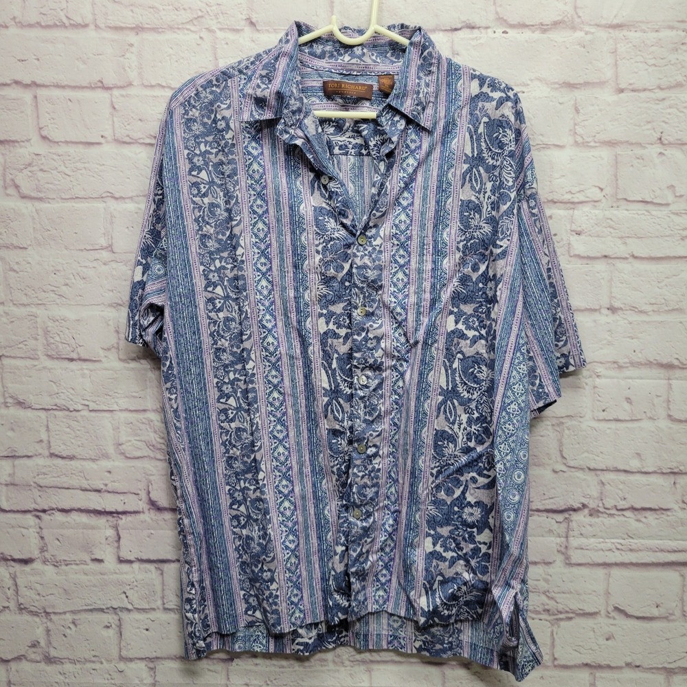Tori Richard‎ Multi Pattern Hawaiian Button Shirt Mens XL Vacation Travel Resort